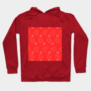 Red background illustration with heart and flowers. Decorative design pattern, love Hoodie